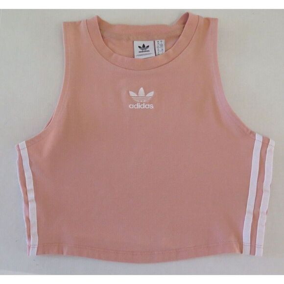 adidas DX2155 Women's Sz S Dust Pink/White Trefoil Logo Crop Top - Picture 3 of 5